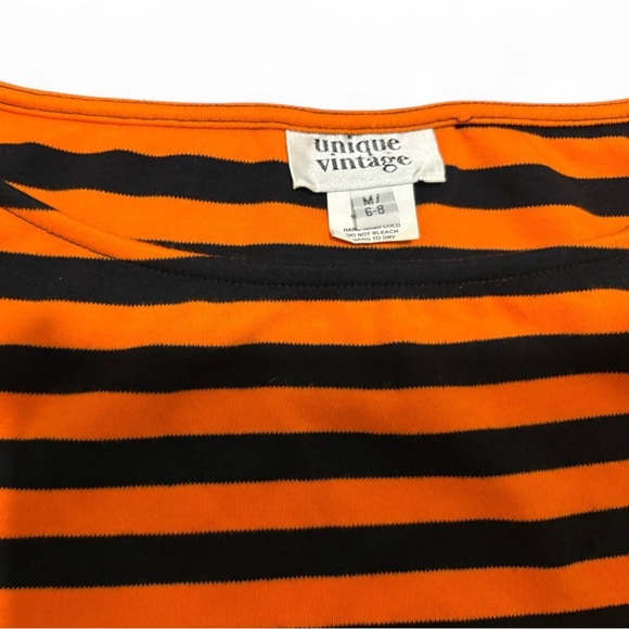 Unique Vintage Halloween Black Orange Striped Long Sleeve Top M Retro Witchy - Picture 4 of 8